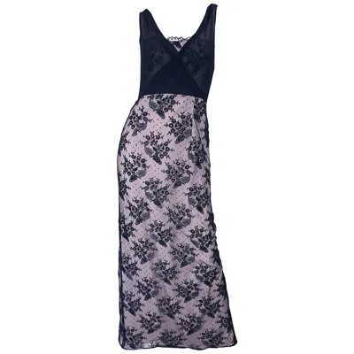 Pre-owned Bob Mackie Vintage  Size 8 / 10 Black And Pink Beaded French Lace Evening Gown