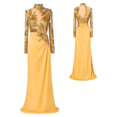 Pre-owned Bob Mackie Vintage Elegant Yellow And Gold Evening Gown Size 8