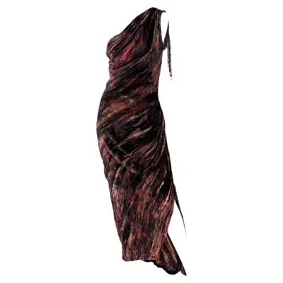 Pre-owned Bob Mackie Vintage Embellished One Shoulder Brushstroke Evening Gown Maxi Dress In Black
