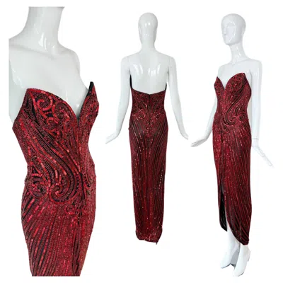 Pre-owned Bob Mackie Vintage Red Heavily Embellished Evening Gown