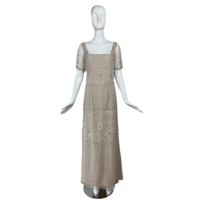 Pre-owned Bob Mackie Vintage Taupe Beaded Bridal Gown Embellished Wedding Dress Maxi In Brown