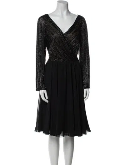 Pre-owned Bob Mackie V-neck Knee-length Dress In Black
