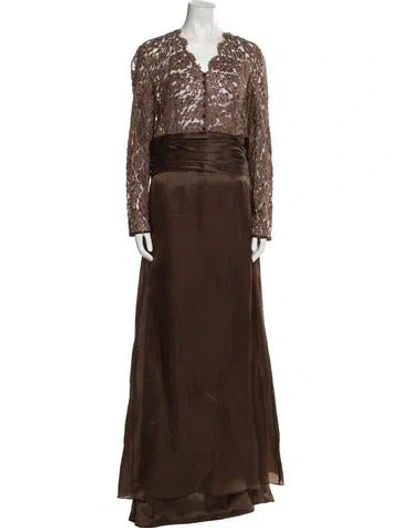 Pre-owned Bob Mackie V-neck Long Dress In Brown