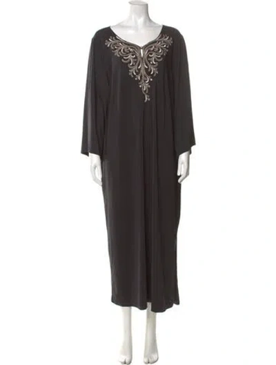 Pre-owned Bob Mackie V-neck Long Dress In Gray