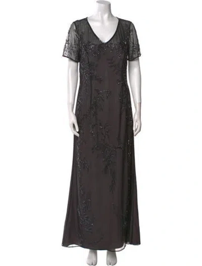 Pre-owned Bob Mackie V-neck Long Dress In Gray