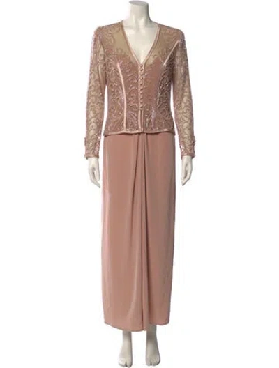 Pre-owned Bob Mackie V-neck Long Dress In Pink