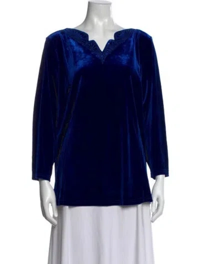 Pre-owned Bob Mackie V-neck Long Sleeve Top In Blue