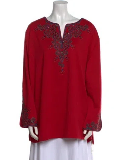 Pre-owned Bob Mackie V-neck Long Sleeve Tunic In Red