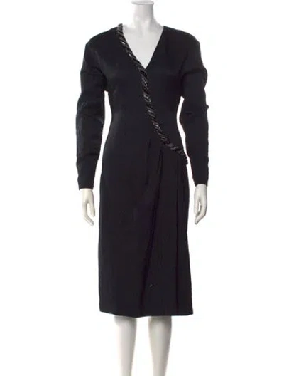 Pre-owned Bob Mackie V-neck Midi Length Dress In Black