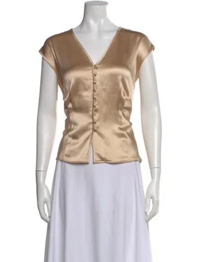 Pre-owned Bob Mackie V-neck Short Sleeve Blouse In Neutral