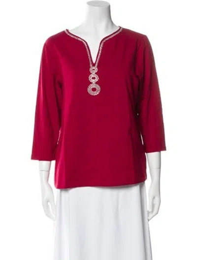 Pre-owned Bob Mackie V-neck Three-quarter Sleeve Blouse In Red