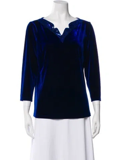 Pre-owned Bob Mackie V-neck Three-quarter Sleeve Top In Blue