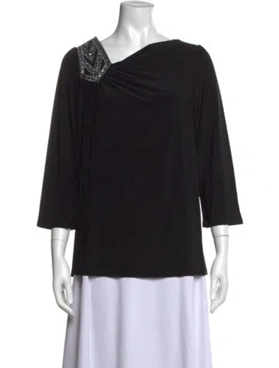 Pre-owned Bob Mackie Wearable Art Asymmetrical Three-quarter Sleeve Top In Black