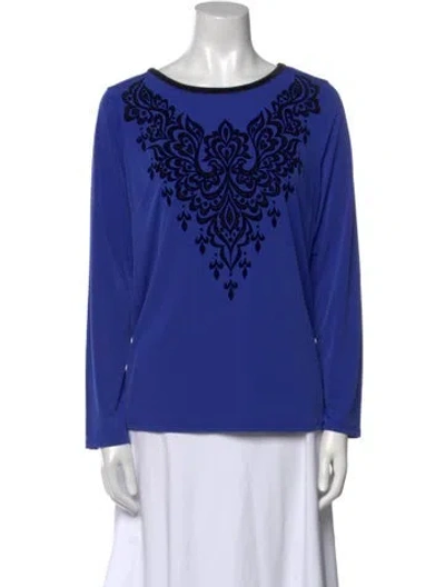 Pre-owned Bob Mackie Wearable Art Bateau Neckline Long Sleeve Blouse In Blue