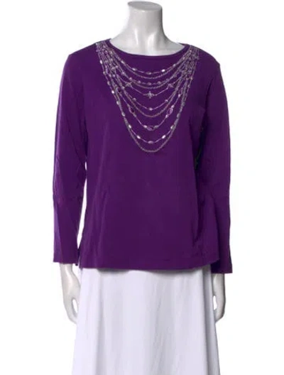 Pre-owned Bob Mackie Wearable Art Bateau Neckline Long Sleeve Blouse In Purple