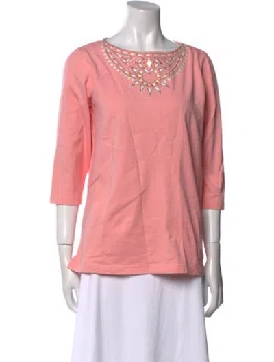 Pre-owned Bob Mackie Wearable Art Bateau Neckline Three-quarter Sleeve Blouse In Pink