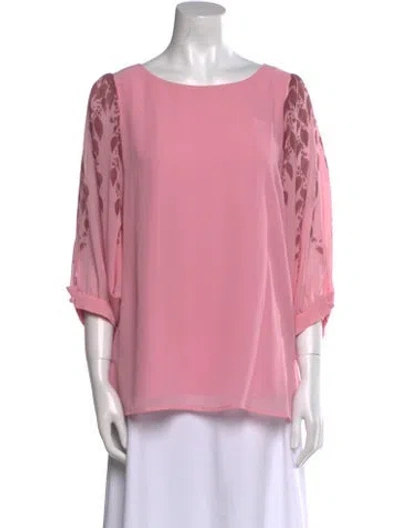 Pre-owned Bob Mackie Wearable Art Bateau Neckline Three-quarter Sleeve Blouse In Pink