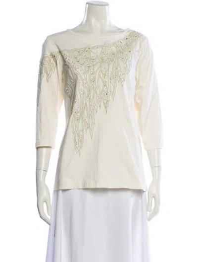 Pre-owned Bob Mackie Wearable Art Bateau Neckline Three-quarter Sleeve Top In Neutral
