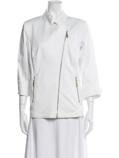 Pre-owned Bob Mackie Wearable Art Biker Jacket In White