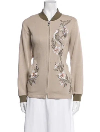 Pre-owned Bob Mackie Wearable Art Bomber Jacket In Neutral