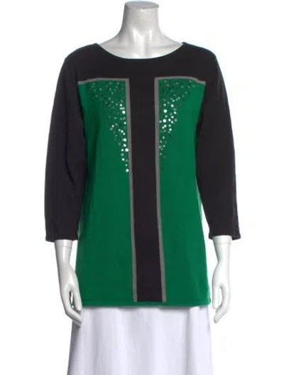 Pre-owned Bob Mackie Wearable Art Colorblock Pattern Bateau Neckline Tunic In Green