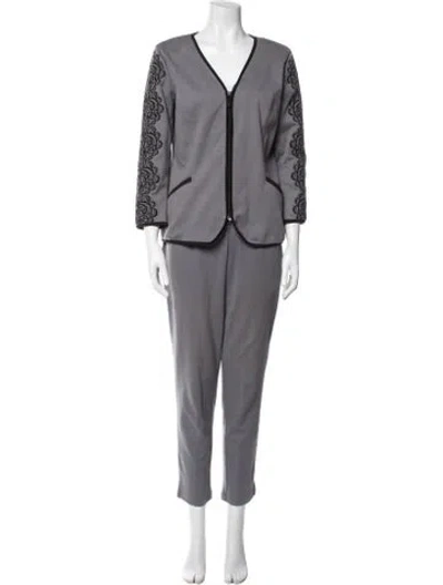 Pre-owned Bob Mackie Wearable Art Embroidered Accent Pant Set In Gray