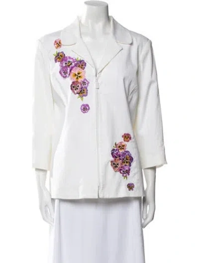 Pre-owned Bob Mackie Wearable Art Floral Print Blazer In White