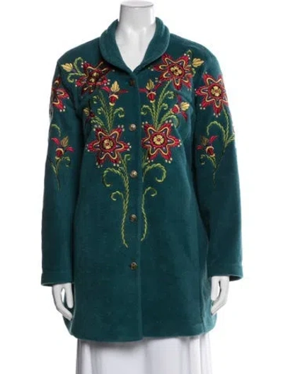 Pre-owned Bob Mackie Wearable Art Floral Print Coat In Blue/green