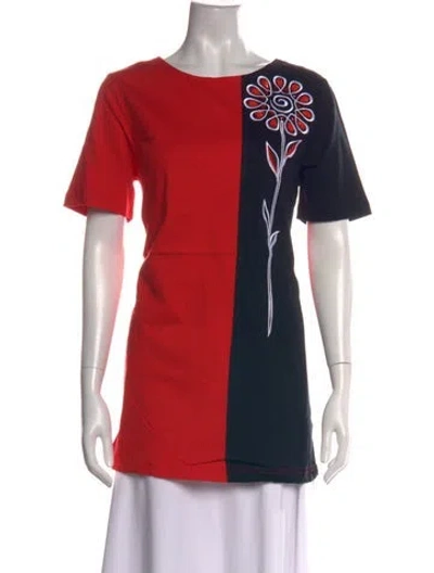 Pre-owned Bob Mackie Wearable Art Floral Print Crew Neck T-shirt W/ Tags In Red