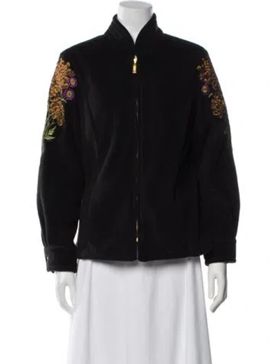 Pre-owned Bob Mackie Wearable Art Floral Print Jacket In Black