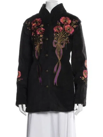 Pre-owned Bob Mackie Wearable Art Floral Print Jacket In Black
