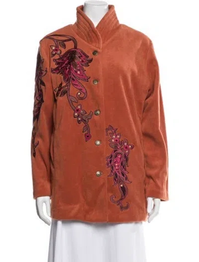 Pre-owned Bob Mackie Wearable Art Floral Print Jacket In Orange