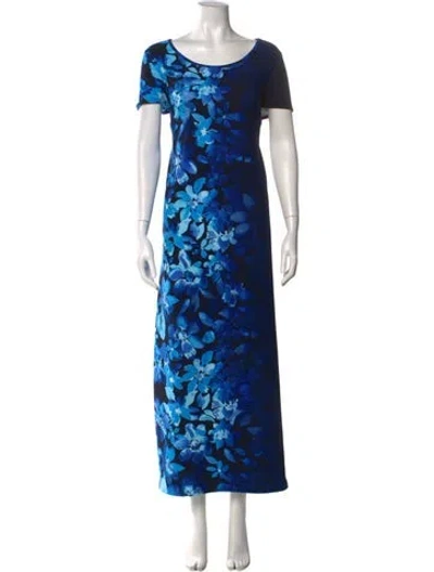 Pre-owned Bob Mackie Wearable Art Floral Print Long Dress In Blue