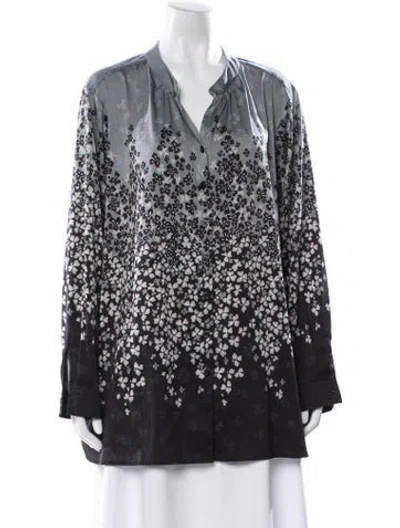 Pre-owned Bob Mackie Wearable Art Floral Print Long Sleeve Blouse In Blue