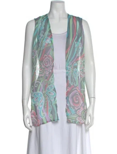Pre-owned Bob Mackie Wearable Art Floral Print Open Front Top In Multi