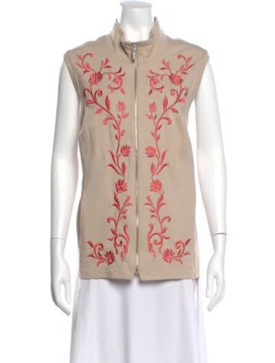 Pre-owned Bob Mackie Wearable Art Floral Print Sleeveless Top In Neutral