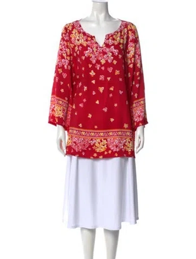 Pre-owned Bob Mackie Wearable Art Floral Print V-neck Tunic In Red