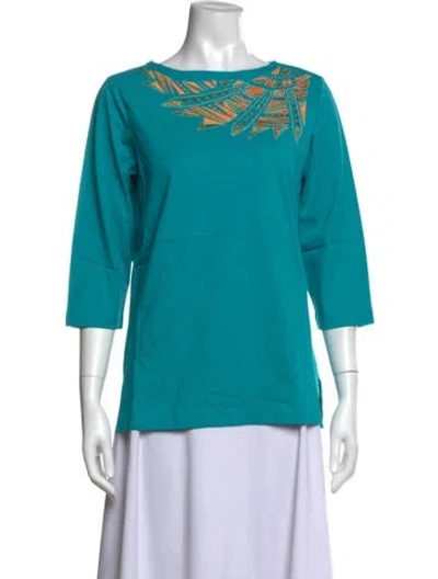 Pre-owned Bob Mackie Wearable Art Graphic Print Bateau Neckline Top In Blue