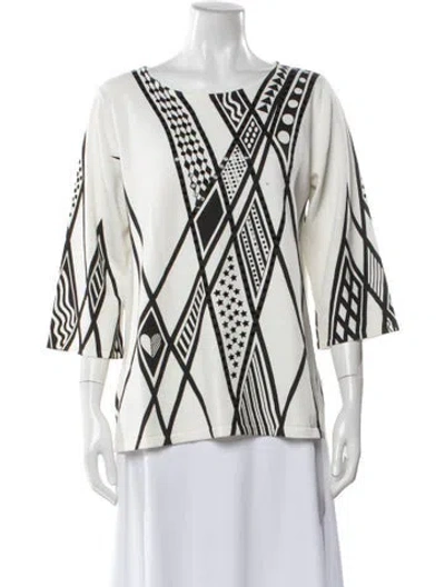 Pre-owned Bob Mackie Wearable Art Graphic Print Bateau Neckline Top In White