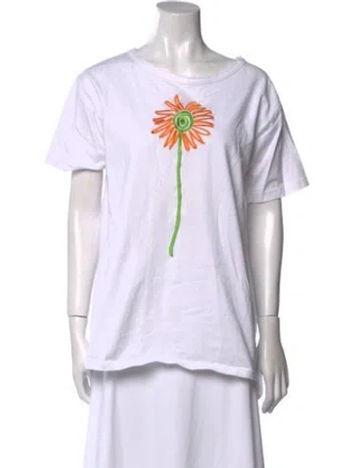 Pre-owned Bob Mackie Wearable Art Graphic Print Bateau Neckline T-shirt In White