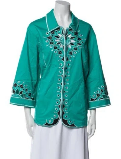 Pre-owned Bob Mackie Wearable Art Graphic Print Bomber Jacket In Blue