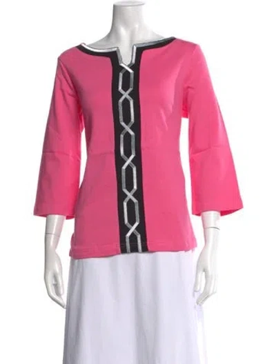 Pre-owned Bob Mackie Wearable Art Graphic Print Crew Neck Sweater In Pink