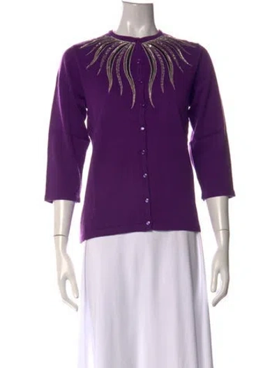 Pre-owned Bob Mackie Wearable Art Graphic Print Crew Neck Sweater W/ Tags In Purple
