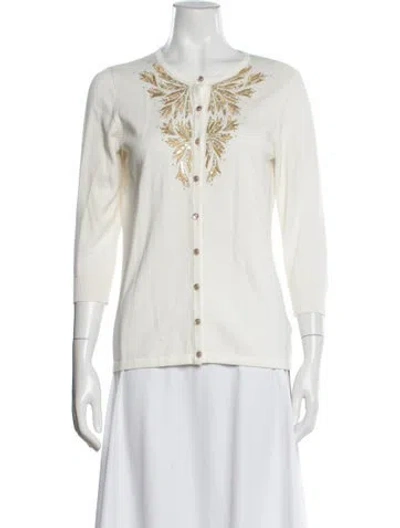 Pre-owned Bob Mackie Wearable Art Graphic Print Crew Neck Sweater In White