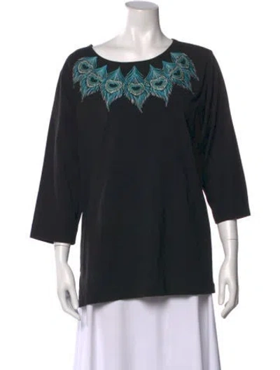 Pre-owned Bob Mackie Wearable Art Graphic Print Crew Neck Top In Black