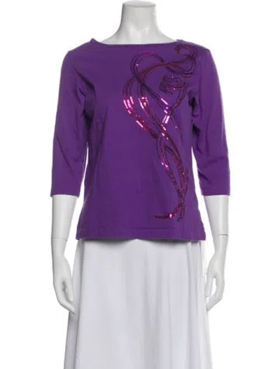 Pre-owned Bob Mackie Wearable Art Graphic Print Crew Neck Top In Purple