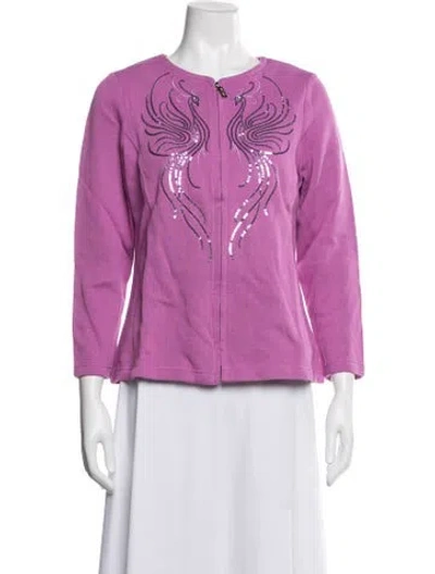 Pre-owned Bob Mackie Wearable Art Graphic Print Crew Neck Top In Purple