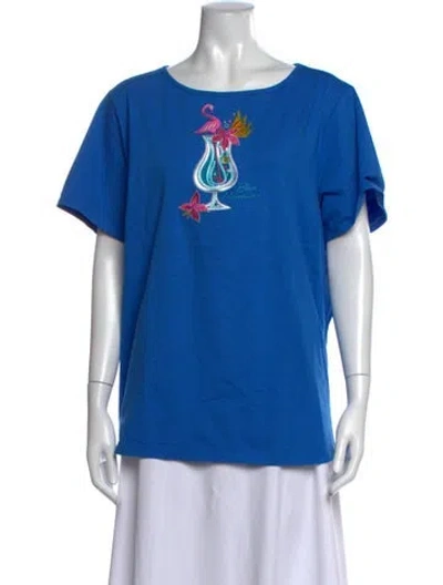 Pre-owned Bob Mackie Wearable Art Graphic Print Crew Neck T-shirt In Blue