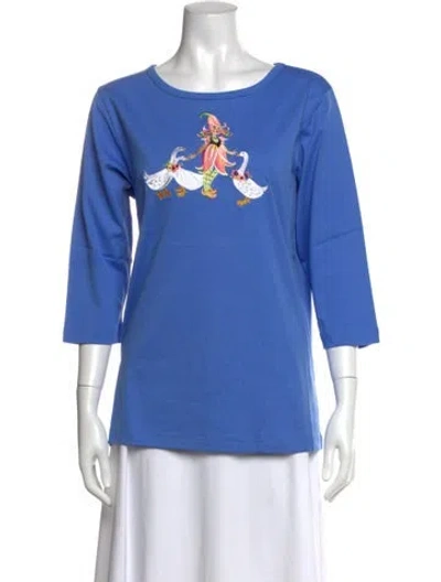 Pre-owned Bob Mackie Wearable Art Graphic Print Crew Neck T-shirt In Blue