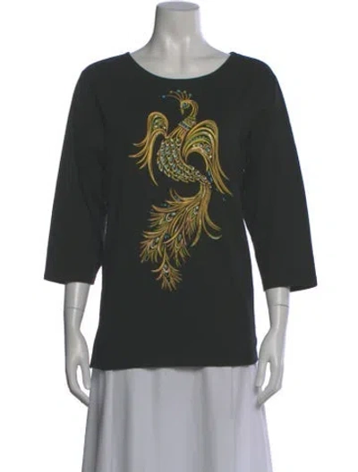 Pre-owned Bob Mackie Wearable Art Graphic Print Crew Neck T-shirt In Gray